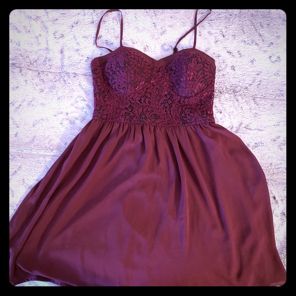 Burgundy dress with lace top